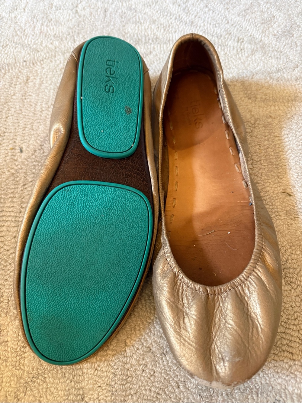 Tieks Gold Ballet Flats with Teal Sole 12